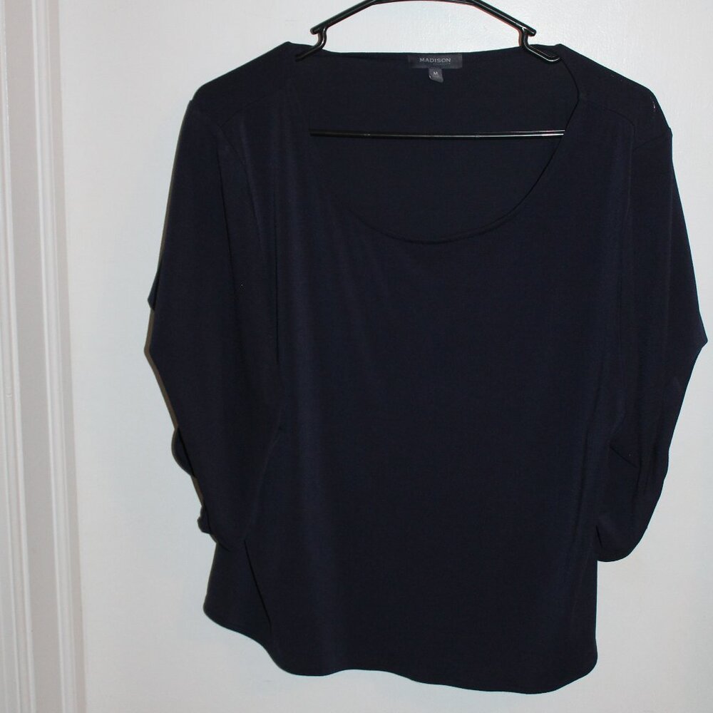 Madison Navy Blue 3/4 Sleeve Blouse Size Medium